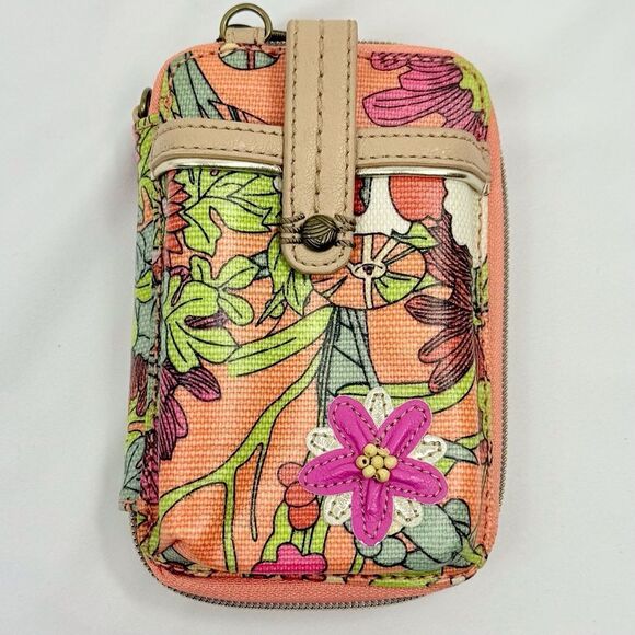 Sakroots Peach Pink Floral Print Mini Convertible Wristlet Crossbody Wallet - Picture 6 of 16